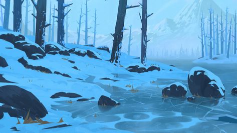 Frozen Background, Scene Drawing, Lake Painting, Landscape Concept, Cartoon Background, Matte Painting, Fantasy Art Landscapes, Landscape Illustration, Animation Background