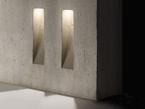 LED cement steplight Concrete Light, Ghost Lights, Wall Niche, Recessed Wall Lights, Lighting Plan, Lighting Concepts, Recessed Wall, Step Lighting, Concrete Wall