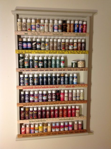 Paint Shelf, Mounted Spice Rack, Craft Paint Storage, Thread Rack, Wall Mounted Spice Rack, Paint Organization, Habitat Restore, Art Supplies Storage, Thread Storage