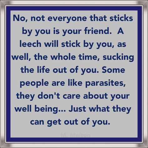 Not everyone that sticks by you is your friend. A leech will stick by you, as well, the whole time, sucking the life out of you. Some people are like parasites. They don't care about your well being... Just what they can get out of you. They Don't Care, Down Quotes, Laughter Is The Best Medicine, Amazing Inspirational Quotes, Mean People, Special Quotes, Note To Self Quotes, Self Quotes, People Quotes