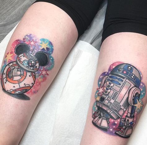 Star Wars disney bb8 and r2d2 tattoos R2d2 And Bb8, R2d2 Tattoo, Nightmare Tattoo, Disney Inspired Tattoos, Small Tattoo Placement, Galaxy Tattoo, Star Wars Tattoo, Sister Tattoos, Sleeve Tattoos For Women