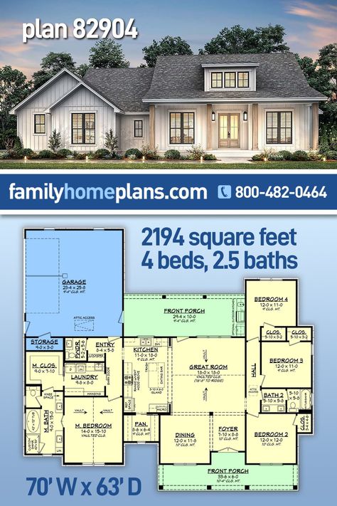 Home Plans 2000 Sq Ft Open Floor, One Story Home Design, Mid Size Farmhouse, Craftsman Style Farmhouse, One Story House Plans With Front Porch, Farmhouse Plans 2000 Sq Ft, House Plans 2200 Sq Ft Open Floor, House Plans Under 2200 Sq Ft, Open Floor Plan 2000 Sq Ft