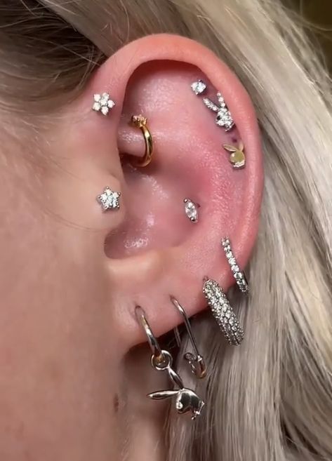 Curated Piercings, Anti Helix, Anti Helix Piercing, Ear Stacks, Curated Ear, Piercing Inspo, Ear Party, Piercing Ideas, Ear Stack