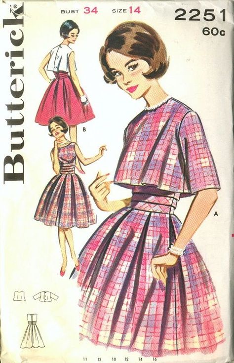 Butterick- Vintage Sewing Flared Jacket, 40s Mode, Midriff Dress, Patron Vintage, 1960's Fashion, Vintage Dress Patterns, Skirt Short, Retro Mode, Fashion Design Sketches