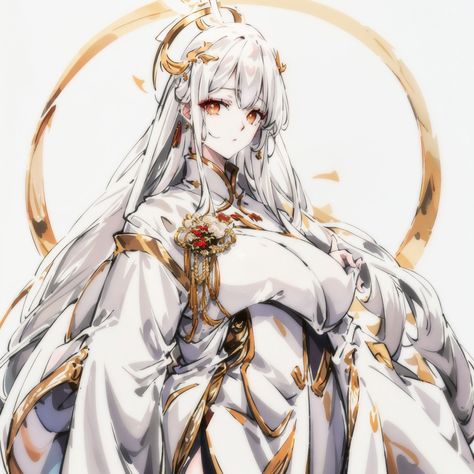 Angel, White hair, halo, golden eyes, Anime art, girl anime angel Angel White Hair, White Hair Gold Eyes, Anime Oc Female White Hair, Anime Oc Female, Girl With White Hair, Hair Halo, Hair Pale Skin, Dante Devil May Cry, Golden Eyes