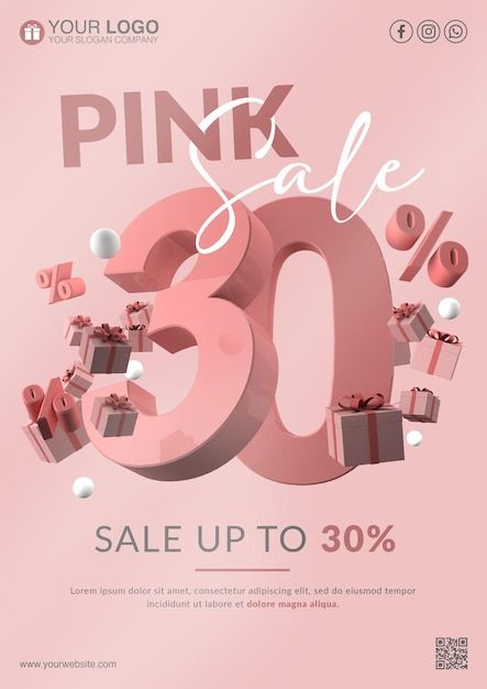 PSD pink sale flyer template with 30 per... | Premium Psd #Freepik #psd #sale #offer #sales #pink Poster Template Design, Christmas Campaign, Pink Sale, Christmas Post, Sale Flyer, Christmas Photography, Sale Banner, Post Design, Resin Diy