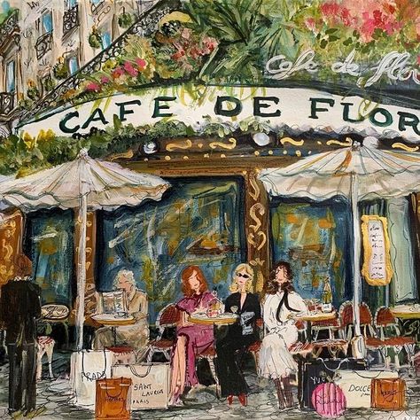 • rachelle cunningham • Living Room Collage, Beautiful Cafe, Lady J, Girly Graphics, Parisian Art, Paris Illustration, Lake Girl, Flowers Jewelry, France Art