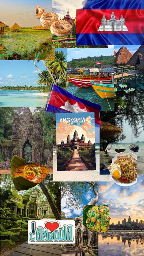 #collage #aesthetic #country #travel #Cambodia #CambodianFood #FishCakes #viralpost Aesthetic Country, Vacation List, Angkor Wat Cambodia, Dream Travel Destinations, Angkor Wat, Phnom Penh, Angkor, East Asia, Pretty Places