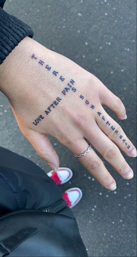 Break Up Tattoos Ideas, Heart Writing Tattoo, Tattoo Hand Cover Up, Tattoo Writing Hand, Me Myself And I Tattoo Ideas, Tattoo For Brokenness, Tattoos For Ex Boyfriend, Tattoos That Mean Love, Souls Dont Meet By Accident Tattoo