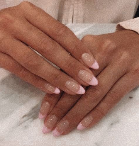 Pale Pink Nails French Tips, Light Pink Almond French Tip Nails, Light Pink French Tip Nails Acrylic Almond, Pale Pink Tip Nails, Blush Pink Nails French Tip, Pastel Pink French Tips, Light Pink French Tip Acrylic Nails, Light Pink Almond French Tips, Pale Pink French Tips