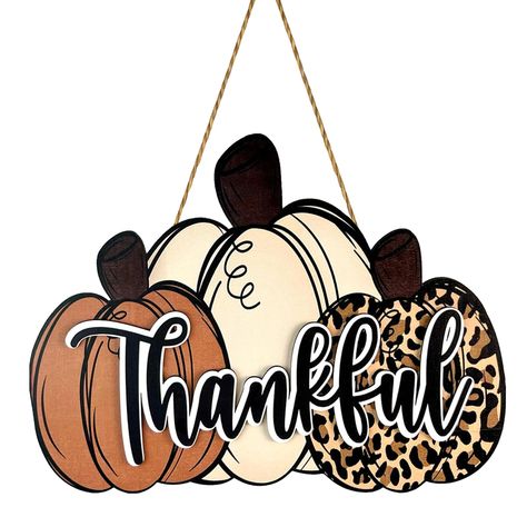 PRICES MAY VARY. Unique Design: Our Thanksgiving door decoration is composed of three different styles of pumpkins: orange pumpkin, leopard pattern pumpkin, and a 3D [Thankful] sign on it. As a Thanksgiving decoration, it can also be used as fall decoration for home, bringing a festive atmosphere to your home Suitable Size: Our Thanksgiving door sign measures about 12 x 9.2 x 0.2 inches, this size is perfect for decorating your door or wall and comes with a rope for easy hanging. You can hang it Thanksgiving Door Sign, Pumpkin Door Sign, Thanksgiving Door Decorations, Thanksgiving Door Hanger, Thankful Sign, Fall Door Decor, Rustic Thanksgiving, Fall Pumpkin Decor, Leopard Pumpkin