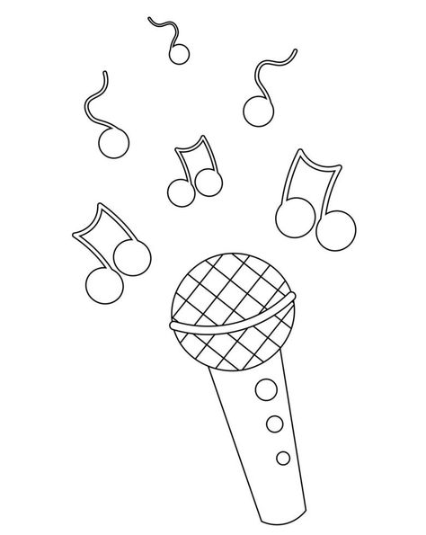 Microphone and note. Draw illustration in black and white Drawing Of Microphone, Microphone Drawing Easy, Microphone Doodle, Microphone Drawing, Black Illustration, Draw Illustration, Preschool Worksheets, White White, Coloring Sheets