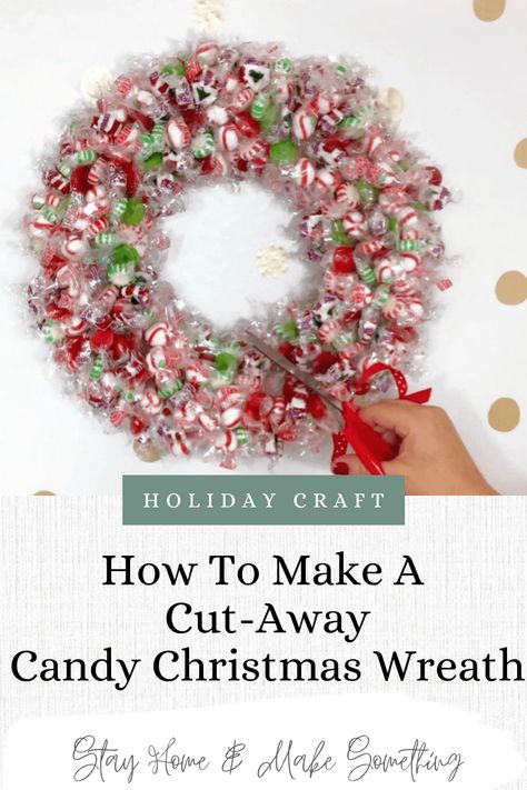 EASY DIY: Christmas Cut-Away Candy Wreath (Video). How bout this cute wreath for a little Holiday Charm. ...AND YOU CAN EAT IT!Grab yourself a glass of Eggnog and take a little you time to create. Check out the video on sparklingcharm.com #ChristmasWreath #cutecrafts #holidayDIYS #ChristmasCrafts #socute #candycrafts #ediblecrafts #vintagecandywreath Candy Wreath Diy, Candy Wreath Christmas, Christmas Candy Crafts, Wreaths Videos, Diy Christmas Candy, Christmas Donuts, Candy Ideas, Candy Wreath, Bazaar Crafts