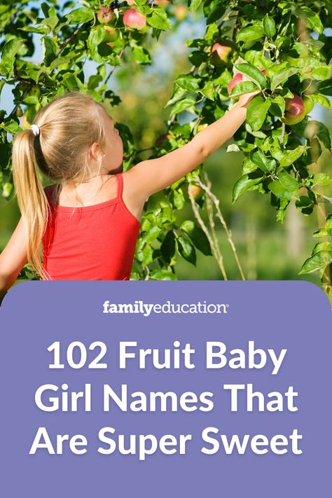 These fruit names for girls include sweet names like Apple, Peach, and Plum. Find a fruit-inspired name from A to Z! #babygirlnames Berry Names, Fruit Baby, Middle Names For Girls, Fruity Wine, Female Character Names, Fruit Names, Names For Girls, Unique Fruit