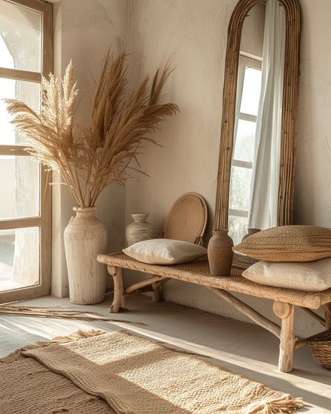 Boho Hallway, Deco Living Room, Art Deco Living Room, Boho Bathroom Decor, Hallway Designs, Hallway Design, Stil Boho, Wooden Vase, Coastal Living Room