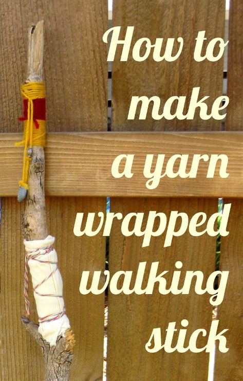 Imaginative Homeschool: CRAFT: Wrapped Walking Stick Walking Stick Decorating Ideas, Walking Sticks Diy, Make A Walking Stick, Diy Puffy Paint, Spirit Stick, Mountain Activities, Brownie Badges, Battery Powered Fairy Lights, Wrapped Sticks