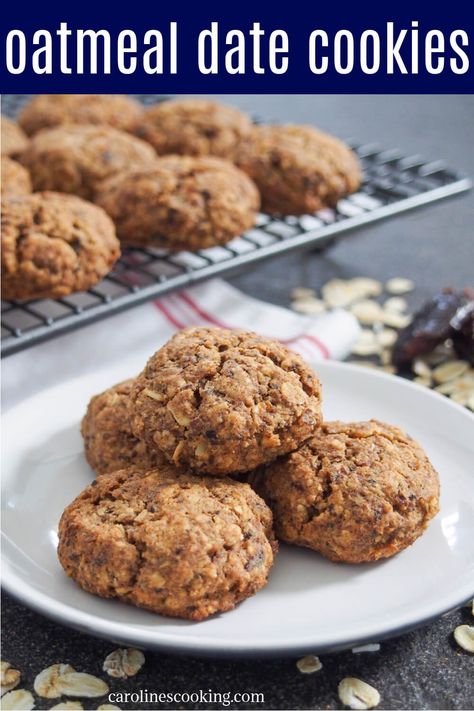 These tasty oatmeal date cookies use the natural sweetness of dates rather than any added sugar to make a relatively healthy, easy and delicious treat. #refinedsugarfree #dates #healthybaking #healthycookie Coconut Flour Dates Recipe, Date Paste Cookies Healthy, Baking With Dates Healthy, Whole30 Date Recipes, Baked Oatmeal With Dates, Healthy Oatmeal Date Cookies, Sun Dried Dates Recipes, Oatmeal Date Cookies Recipes, Date Cookies Recipes Simple