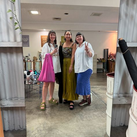 @_diydaisy and I being catwalk models at @wearethefabricstore in our #memade garments and getting a happy snap with @katiepryersmith was the perfect way to end last weekend 🫶🏻 My outfit: Top is a little vintage pattern made in a silk viscose from @themakersocietyaustralia Skirt is made using a pattern from @common_stitch in a chartreuse linen from @wearethefabricstore Shoes are of course @twoobs Go check out @_diydaisy for info on her upcycled collared shirt! #fabricshopping #thefabric... Catwalk Models, Vintage Pattern, Collar Shirts, Pattern Making, Silk, Fabric, Pattern