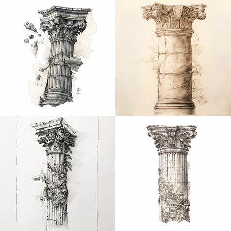 Columns and shit made with stone Greek Column Tattoo, Column Tattoo, Geometric Tattoo Sleeve Designs, Roman Tattoo, Greek Columns, Greek Mythology Tattoos, Mythology Tattoos, Brand Concept, Tattoo Sleeve Designs