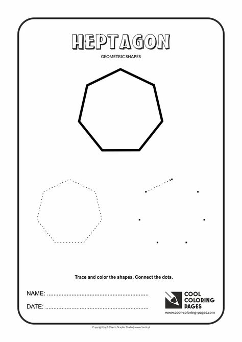 Heptagon Shape, Coloring Pages Geometric, Educational Coloring Pages, Shapes Worksheets, Cool Coloring Pages, Connect The Dots, Toddler Activities, Geometric Shapes, Activities For Kids