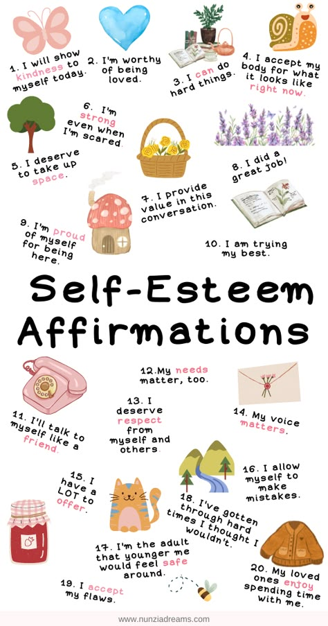 36 Helpful Positive Affirmations for Self-Esteem Self Esteem Affirmations, Positive Self Esteem, Self Esteem Activities, How To Believe, Positive Affirmations For Kids, Practicing Self Love, Building Self Esteem, Affirmations For Kids, Self Care Bullet Journal