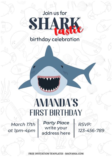 Download (Free Editable PDF) Simple Shark Themed Birthday Invitation Templates #free #freeinvitation2019 #birthday #disney #invitations #invitationtemplates Shark Themed Birthday Invitations, Shark Themed Birthday Party Invitations, Shark Invitations Birthday, Shark Invitations, Shark Party Invitations, Shark Themed Birthday, Shark Birthday Party Invitation, Shark Invitation, Birthday Party Invitations Free