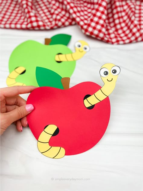 Worm In Apple Craft For Kids Apple Worm Crafts Preschool, Worm In Apple Craft, Apple Worm Craft, Worm Preschool Craft, Wiggly Worm Craft, Worm Arts And Crafts For Kids, Worm Crafts For Kids, Worm Crafts Preschool, Inchworm Craft