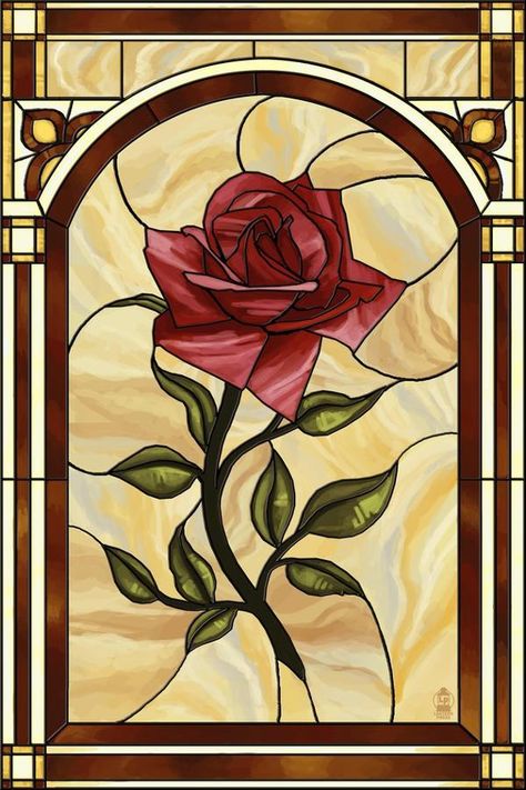 'Rose Stained Glass' Art Print - Lantern Press | Art.com Stained Glass Lantern, L'art Du Vitrail, Stained Glass Rose, Glass Rose, Glass Diy, Pasadena California, Stained Glass Flowers, Stained Glass Diy, Stained Glass Crafts