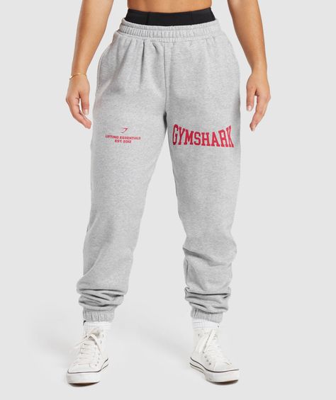 Gymshark Lifting Essentials Graphic Joggers - Light Grey Core Marl Gymshark Outfit, Graphic Joggers, Gymshark Joggers, Gym Joggers, Red Sweatpants, Gym Wear, Workout Gear, Fashion Killa, Vintage Look