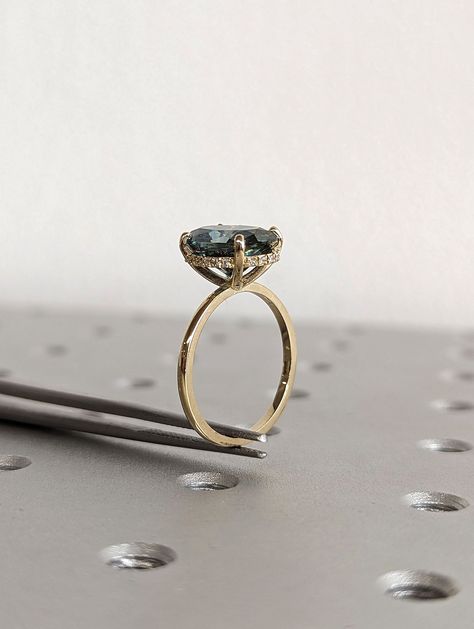 3ct Oval Moissanite Wedding Anniversary Ring | 14K Yellow Gold Moissanite Hidden Halo Ring | Unique Peacock Gemstone Statement Ring for Her Engagement Ring Types, Black Zirconium Ring, Hidden Halo Ring, Anniversary Rings For Her, Wedding Anniversary Ring, Blue Moissanite, Oval Moissanite, Wedding Anniversary Rings, Hidden Halo