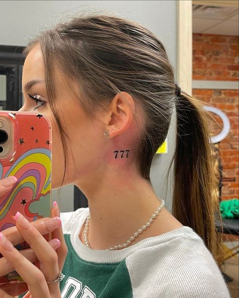 777 Tattoo Ideas Behind Ear, 777 Ear Tattoo, 777 Angel Number Tattoo Behind Ear, 777 Behind Ear Tattoo, 777 Tattoo Behind Ear, 777 Neck Tattoo, Gardening Hairstyles, 777 Tattoo, 13 Tattoo