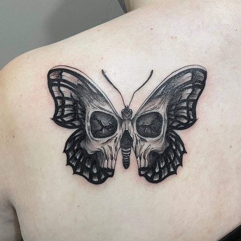 Butterfly Sleeve Tattoo, Skull Butterfly Tattoo, Rose And Butterfly Tattoo, Black Butterfly Tattoo, Butterfly Tattoo Ideas, Butterfly Tattoo Stencil, Butterfly Tattoo Meaning, Butterfly Back Tattoo, Throat Tattoo