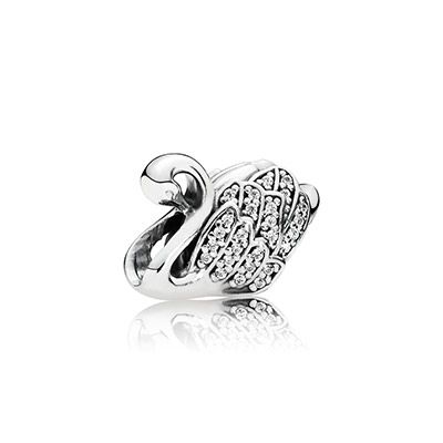 Majestic Swan Charm Charms, Diamonds, Ring, Silver, White