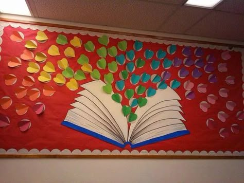 Book Bulletin Board, School Library Bulletin Boards, February Bulletin Boards, Rainbow Bulletin Boards, Kids Bulletin Boards, School Library Displays, Library Bulletin Board, Library Themes, Library Book Displays