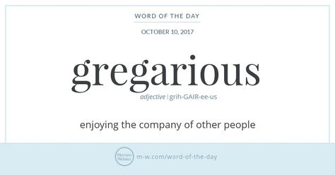 When you're one of the herd, it's tough to avoid being social. The etymology of gregarious reflects the social nature of the flock; in fact, the word grew out of the Latin noun grex, meaning 'herd' or Being Social, Idioms And Proverbs, Vocabulary Book, The Verb, Uncommon Words, Interesting English Words, Unusual Words, Rare Words, Word Definitions