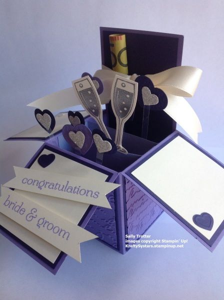 Wedding Card in a Box - Sally Trotter, Card in a Box, wedding, Lovely Lilac, Concord Crush, Very Vanilla Wedding Shower Cards, Pop Up Box, Exploding Box Card, Invite Ideas, Pop Up Box Cards, Step Cards, Box Cards, Shaped Cards, Wedding Anniversary Cards