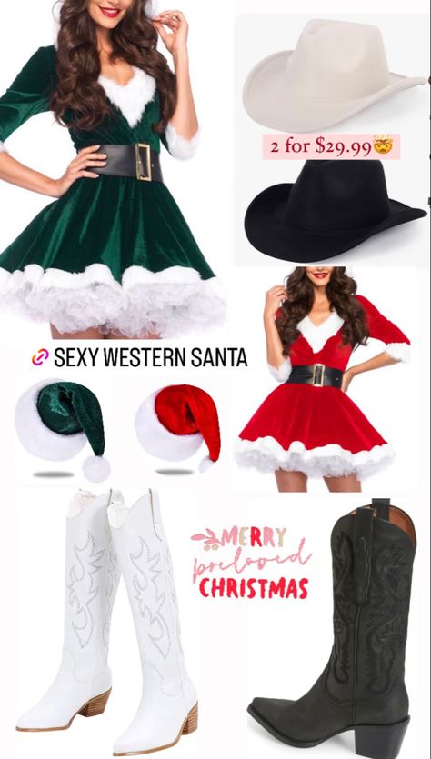 Womens Santa Outfit, Christmas Hoedown Outfit, Christmas Classy Outfit, Cowboy Christmas Party Outfit, Cowboy Christmas Outfits For Women, Christmas Cowgirl Outfit, Cowboy Christmas Outfit, 30th Outfit, Western Christmas Outfits