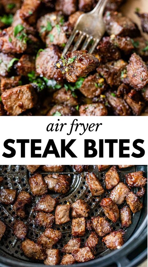 Air Fryer Steak Bites, Air Fry Steak, Ways To Cook Steak, Steak Bites Recipe, Steak Sandwiches, Garlic Steak, Air Fryer Steak, Garlic Butter Steak, Steak Butter