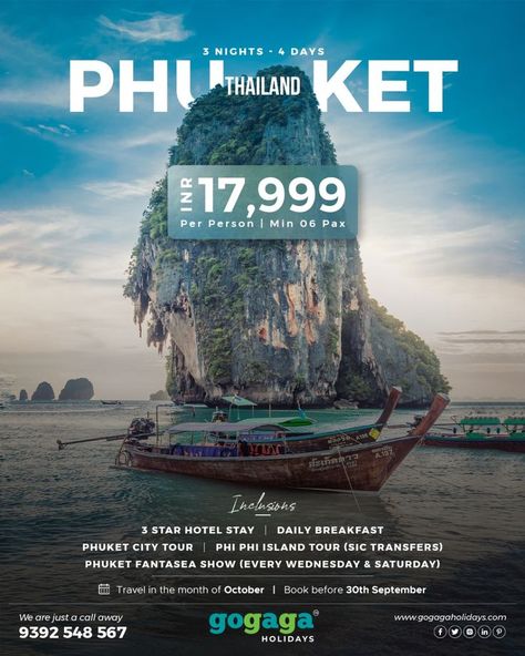 📣 Finally we made it to Phuket 📣 GOGAGA HOLIDAYS is now with its eagerly anticipated destination❤️ For more details give us a missed call at 📞 8950 8950 83. Check out for more amazing destinations www.gogagaholidays.com For more packages and details we are just a call away at 📞9392 548 567 Shipping Poster Design, Travel Package Poster Design, Travel Poster Design Ideas, Travel Packages Poster, Holiday Package Design, Travel Poster Design Graphics, Travel Design Poster, Travel Agency Poster, Destination Poster