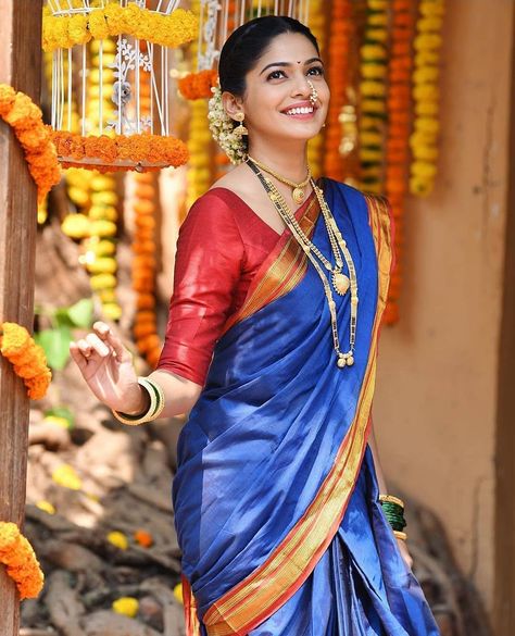 Gudhi Padwa, Mumbai Local, Marathi Nath, Pooja Sawant, Marathi Bride, Nauvari Saree, Blue Suits, Wedding Saree Collection, Lace Wedding Dresses With Sleeves