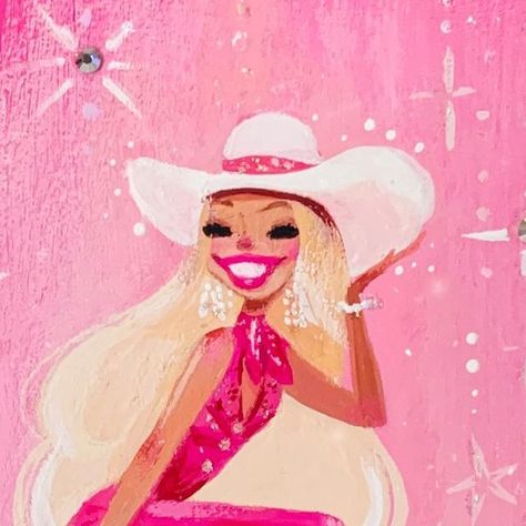 LIANA ♥ HEE on Instagram: "💖 Howdy! This little lady will be available in my shop tomorrow at 10 am PT. LianaHee.Shop 🎀 . . . #cowgirl #westernbarbie #gouache #minipainting #barbie #pink #westernstyle #howdy #girly #traditionalpainting #holbeingouache" Pink Cowgirl Art, Barbie Cowgirl Aesthetic, Cowgirl Art Aesthetic, Cosmo Costume, Barbie Paintings, Girly Paintings, Girly Cartoons, Pink Cowgirl Aesthetic, Liana Hee