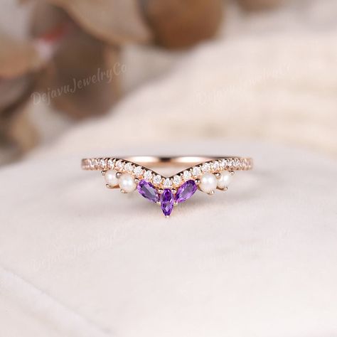 Purple Sapphire Wedding Band, Pearl And Amethyst Ring, Amethyst And Pearl Ring, Simple Gold Wedding Rings, Pearl Wedding Bands, Amethyst Wedding Band, Amethyst Wedding Rings, Pearl Wedding Ring, Diamond Bridal Ring Sets