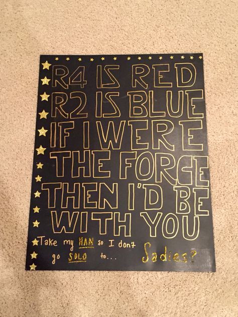 Star Wars Prom, Godmother Proposal Ideas, Sadie Hawkins Proposals, Sadies Proposal, Star Wars Kids Room, Promposal Ideas, Prom Posters, Cute Prom Proposals, Asking To Prom