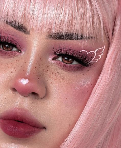 Artsy Makeup Look, E Girl Makeup, Intense Makeup, Eyeshadow Designs, Egirl Makeup, Pink Eyeshadow Look, Glitter Makeup Looks, Rhinestone Makeup, Pink Eye Makeup