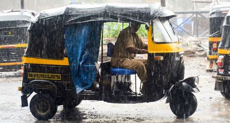 An auto-rickshaw during a heavy rain in the Mumbai monsoon season. To see more photos of the Mumbai monsoon season, follow the link! Mumbai Monsoon, Grove City College, Auto Rickshaw, Monsoon Season, City College, Heavy Rain, Mumbai India, Incredible India, India Travel