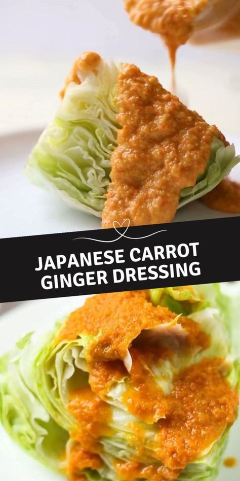 Make this iconic Japanese carrot ginger dressing in less than 10 minutes! Inspired by Japanese-American steakhouses, the sweet and tangy flavors make the perfect pairing to ice cold iceberg lettuce! Ginger Salad Dressing, Restaurant Salad, Carrot Ginger Dressing, Ginger Salad, Ginger Salad Dressings, Japanese Ginger, Mapo Tofu, Salad Dressing Recipes Homemade, Ginger Dressing