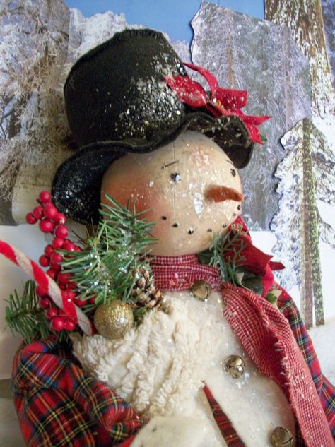 Snowman Patterns, Primitive Snowman, Vintage Christmas Crafts, Primitive Doll Patterns, Primitive Snowmen, Primitive Doll, Snow People, Candy Cane Christmas, Snowmen Patterns