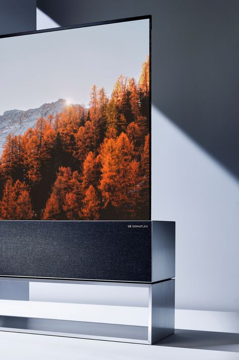 Foster + Partners and LG partner on Signature OLED TV R roll-up television Decorating Around A Tv, Lg Signature, Decor Around Tv, Tv In Bathroom, Foster Partners, Tv Display, Oled Tv, Norman Foster, Tv Design