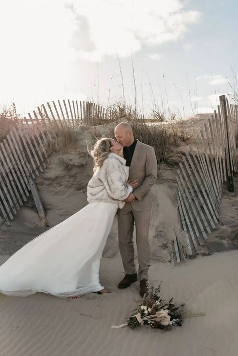 This Outer Banks Airbnb Vow Renewal on the Beach was one for the books! - Catherine Julia Winter Elopement, Small Elopement wedding, Winter Wedding, Winter Wonderland Wedding www.catherinejuliaphotography.com Winter Beach Elopement, Outer Banks Elopement, Winter Beach Wedding, Wedding Winter Wonderland, Beach Groom, Small Elopement Wedding, Beach Elopement Ideas, Winter Wedding Photos, Wedding On The Beach