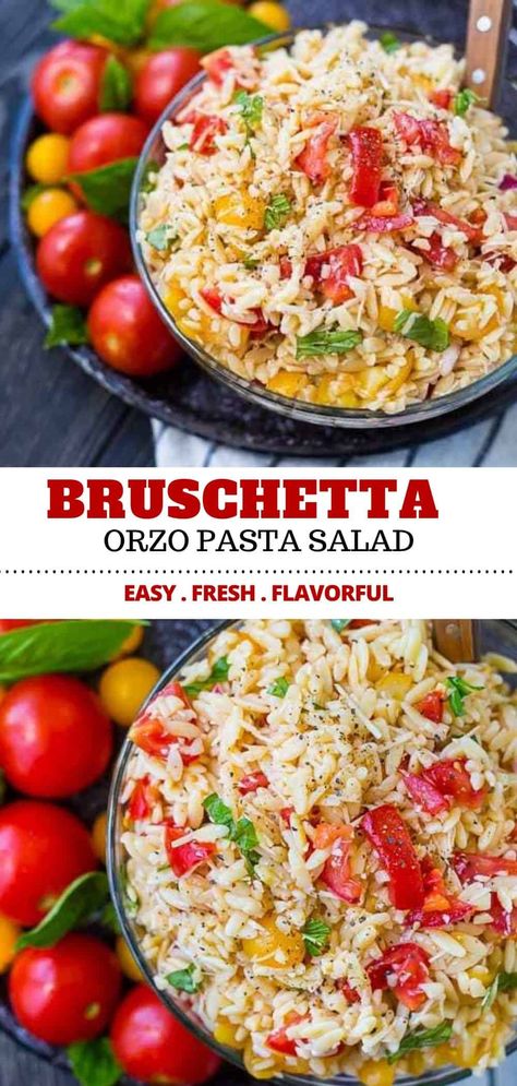 Easy Orzo Salad Recipes Cold, Cold Orzo Salad, Orzo Salad Recipes Cold, Pasta Bruschetta, Orzo Salads, Easy Summer Pasta Salad, Bruschetta Salad, Salad Orzo, Easy Summer Pasta